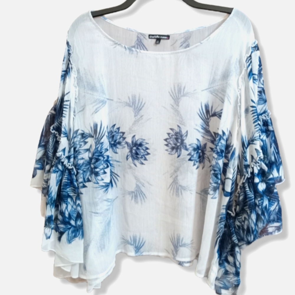 Charlotte Russe Women's 3XL Sheer Floral Blouse with flutter sleeves